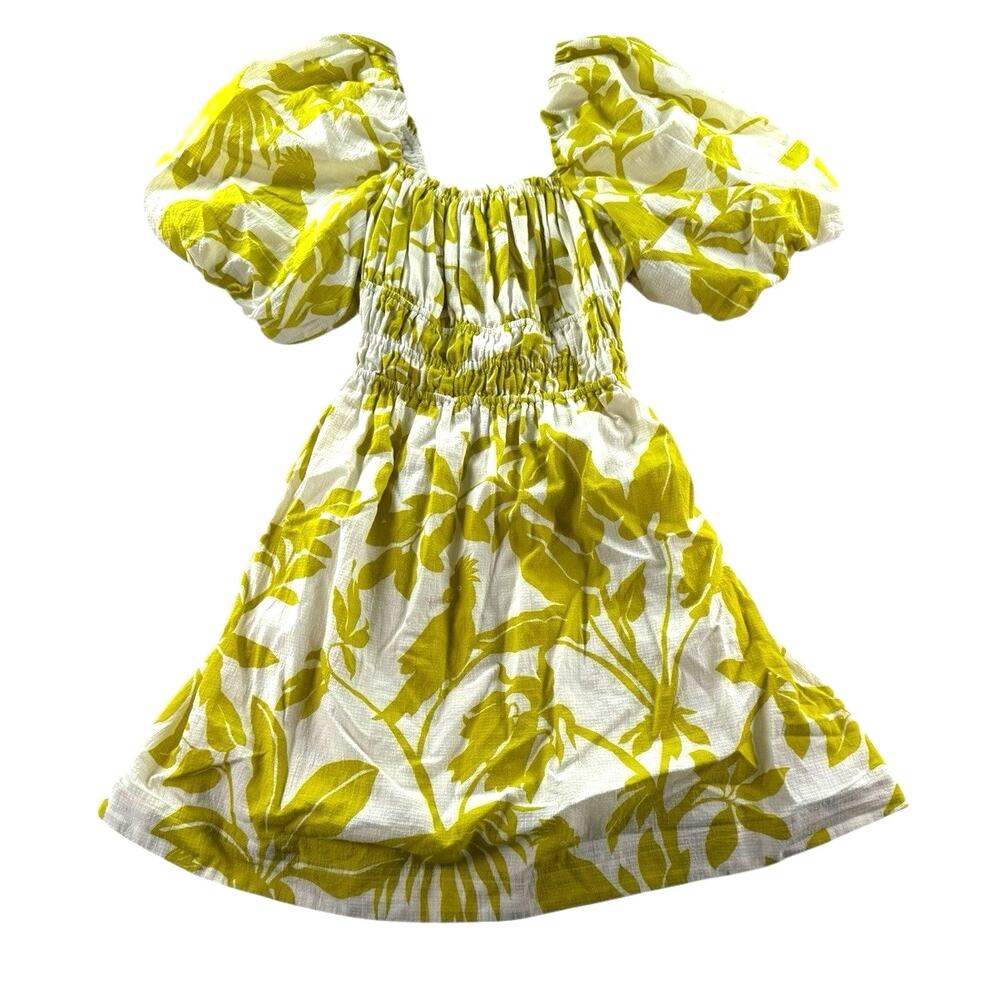 Anthropologie Maeve Feliciana Tropical Print Mini Dress XS Puff Sleeve Smocked